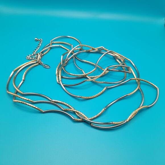 Chico's Gold Silver Tone Curved Bead Necklace, 38", Three Strands - Picture 10 of 12